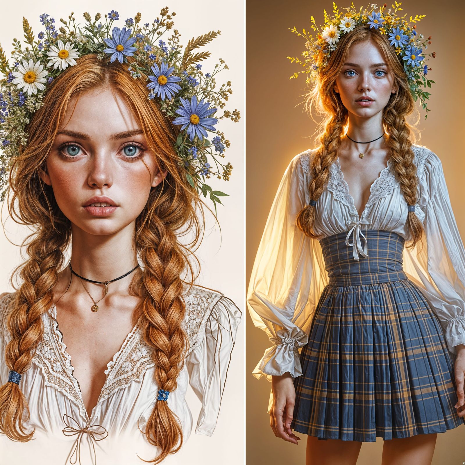 Concept art. Multiple views. A 22-year-old woman with fiery ...