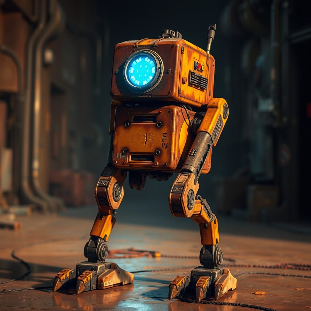 Weathered Star Wars Utility Droid in Gritty Urban Landscape