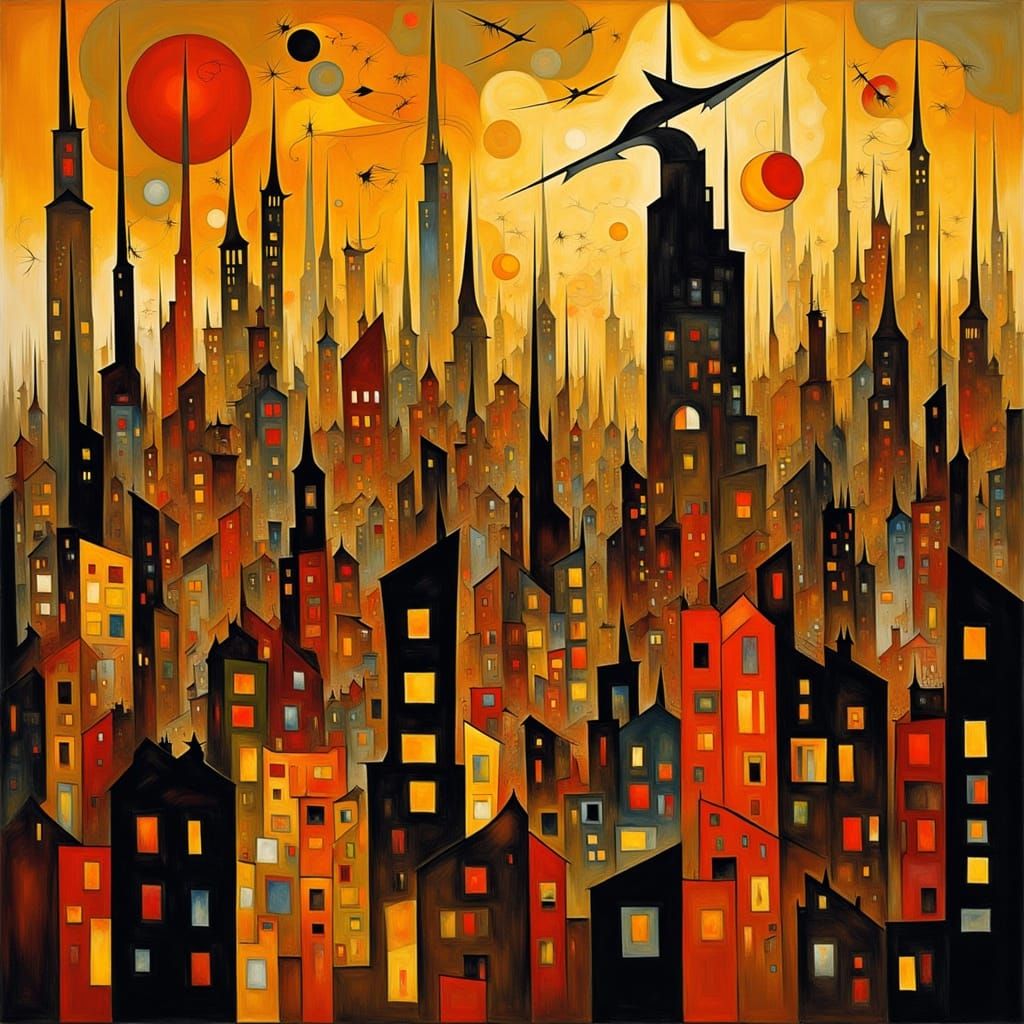 Abstract Autumn Cityscape in Kandinsky Fractal Style
