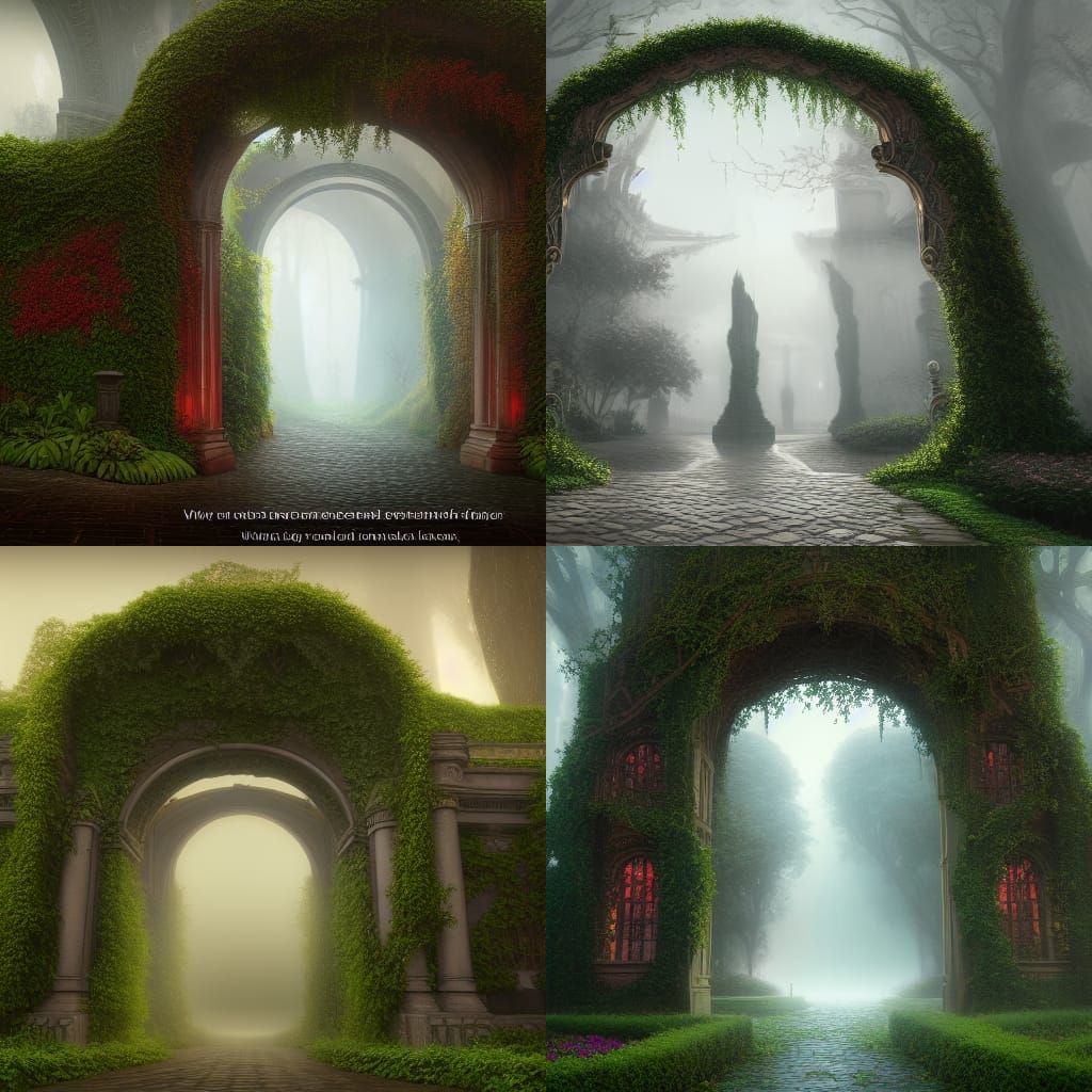 Mystical Ivy Archway Disappearing Into Mist