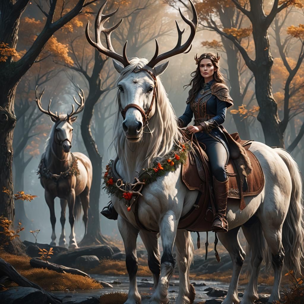Antlered Girl on Hairy Horse: Fantasy Concept Art
