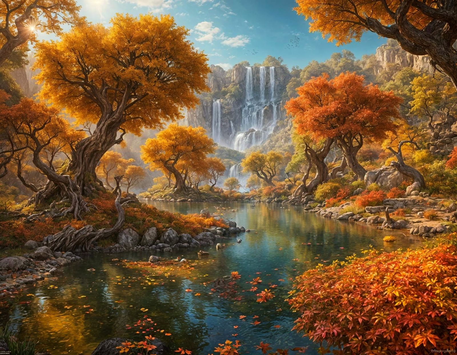 Autumn Oasis: A Wildlife Paradise in Matte Painting