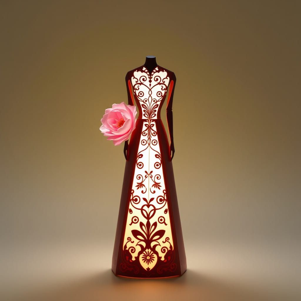 Delicate illuminated kirigami Peony hourglass figure Gothic dress Naoko Takeuchi