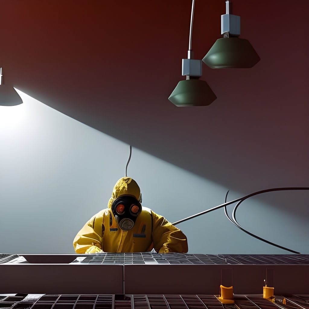 Dystopian Lab Scene with Hazmat Suit, Hyperrealistic Style