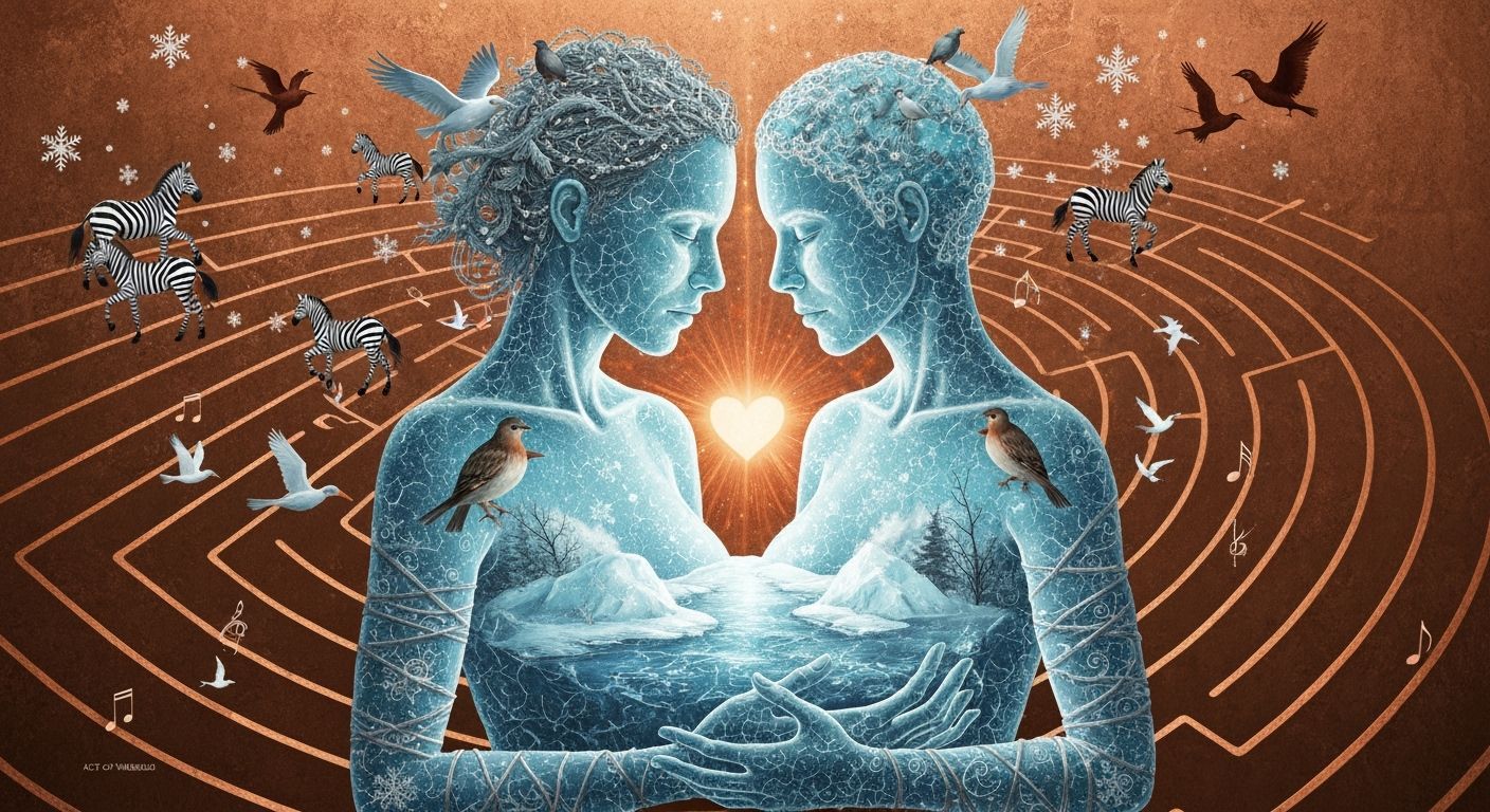 Mystical Shaman Revealing Frozen Oasis in Labyrinth of Music