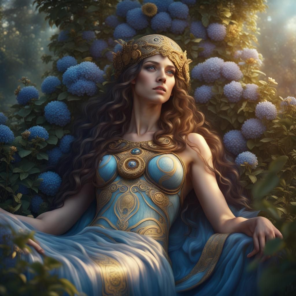 Athena Goddess in Garden, Klimt Style