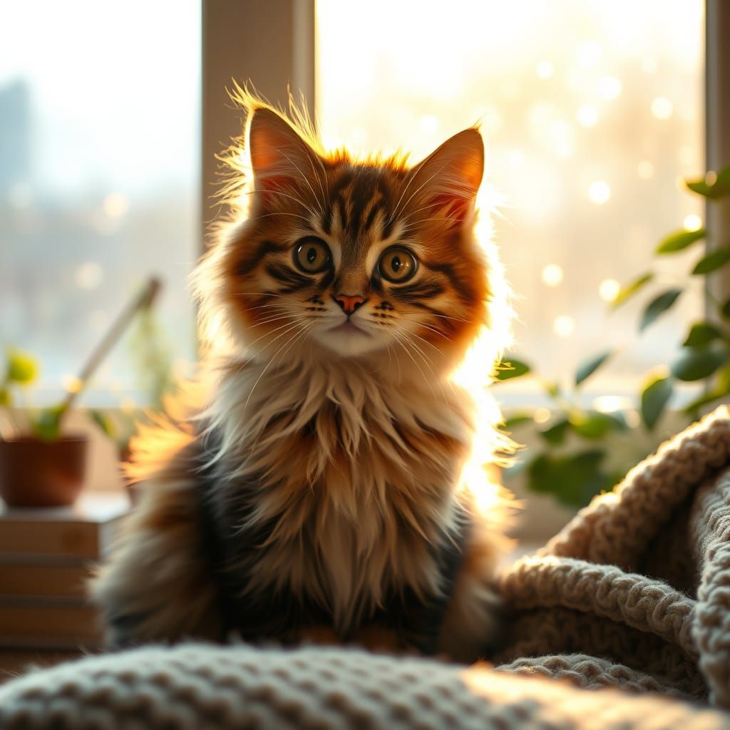 Serene Tabby Cat by Sunlit Window