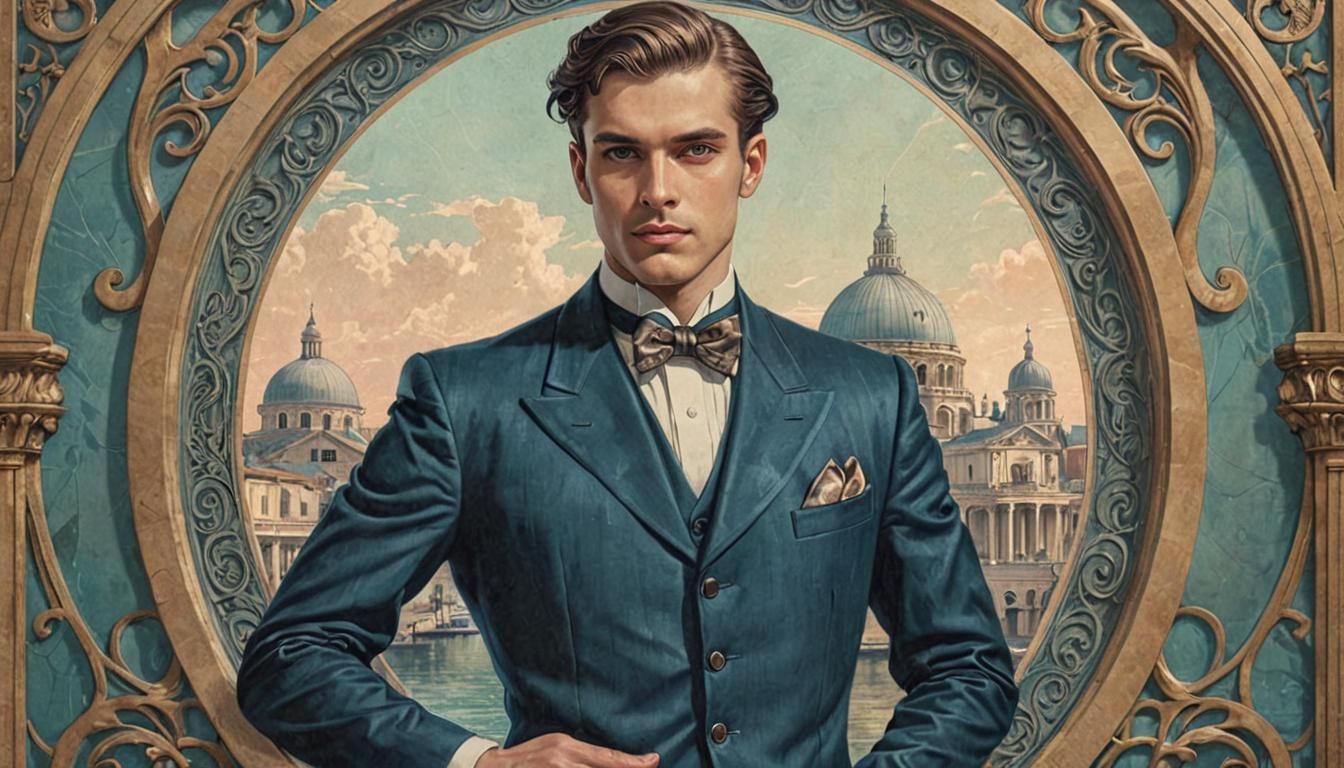 Elegant Art Nouveau Man in Synthwave Style