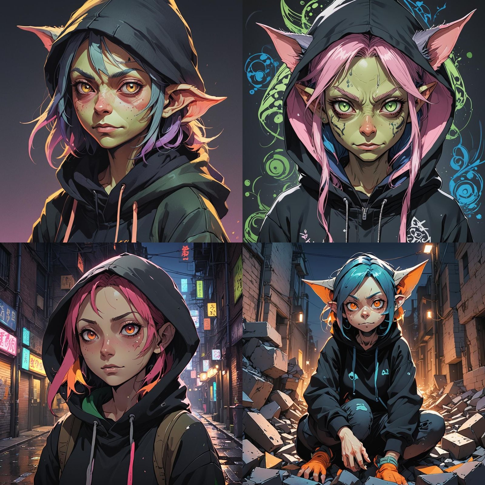 Teenage Goblin in Hoodie: Anime Cel-Shaded Art