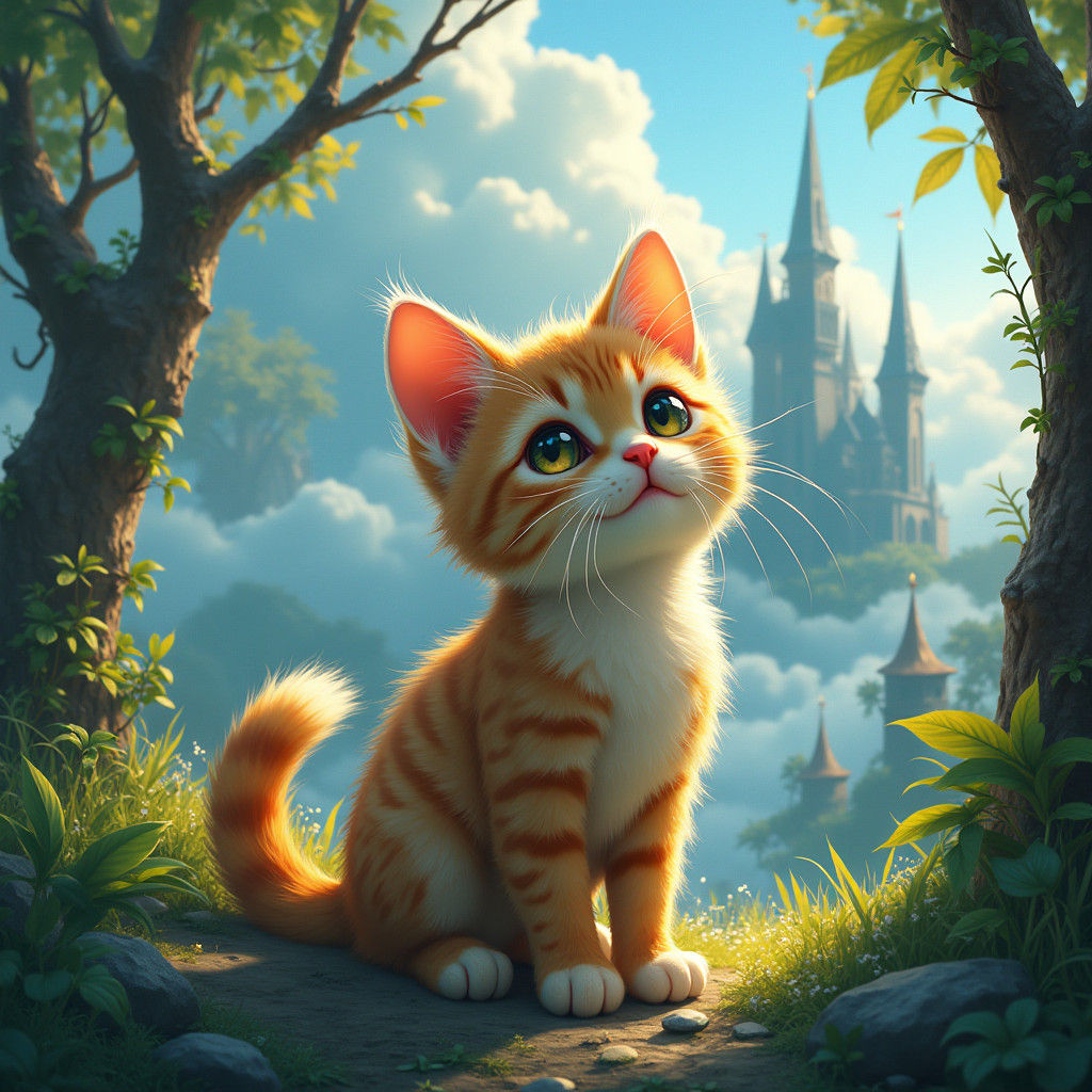 Whiskered Kitty in a Fantasy World, Matte Painting