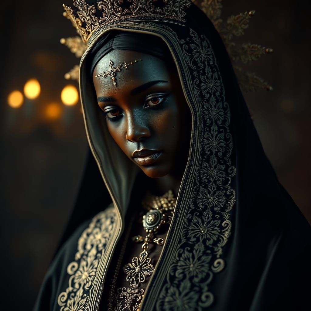 Majestic Nossa Senhora Negra in Hyperrealistic Digital Art