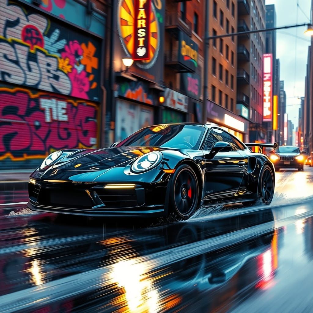Rainy City Night Drive in Neon-Glit 911