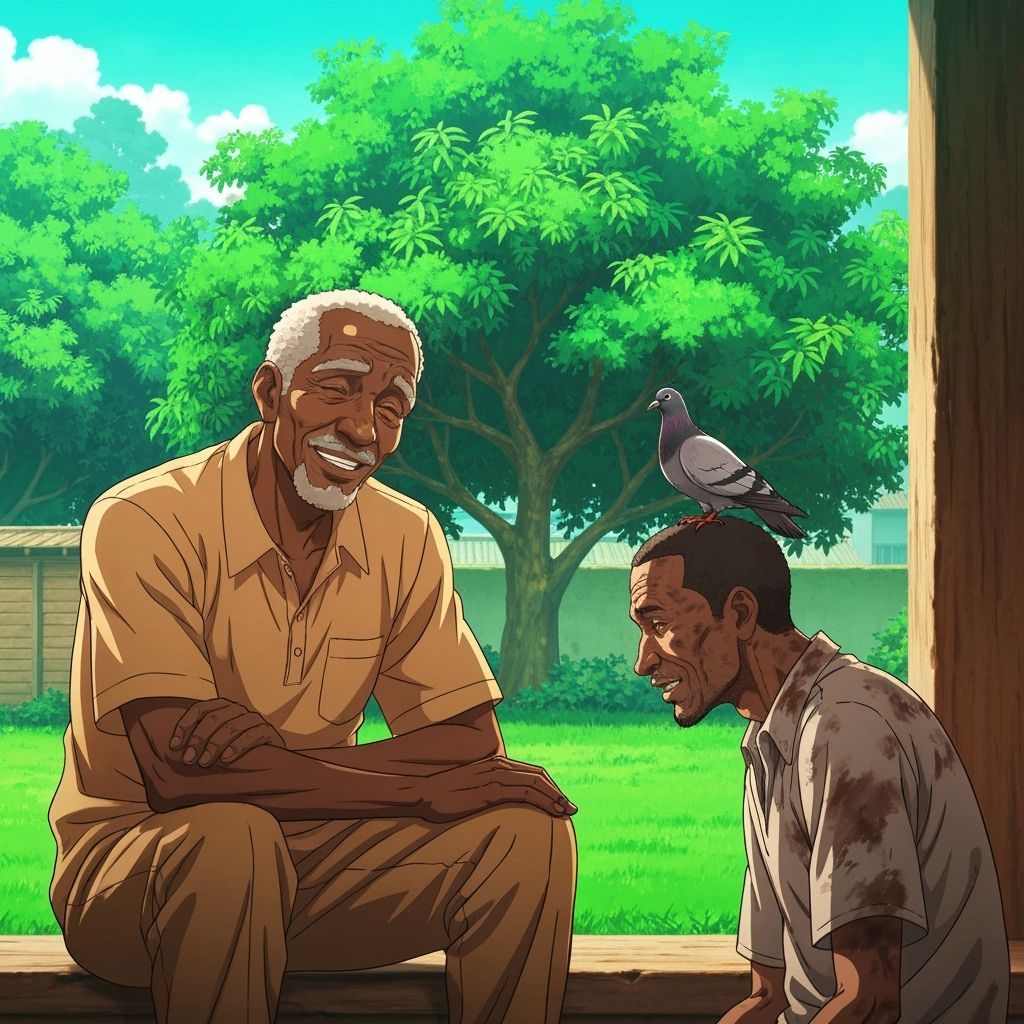 Anime-Style Illustration of Man with Pigeon