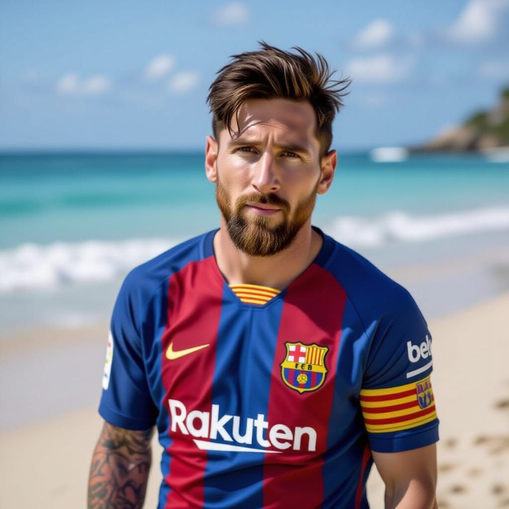 Lionel Messi Relaxing on a Tropical Beach