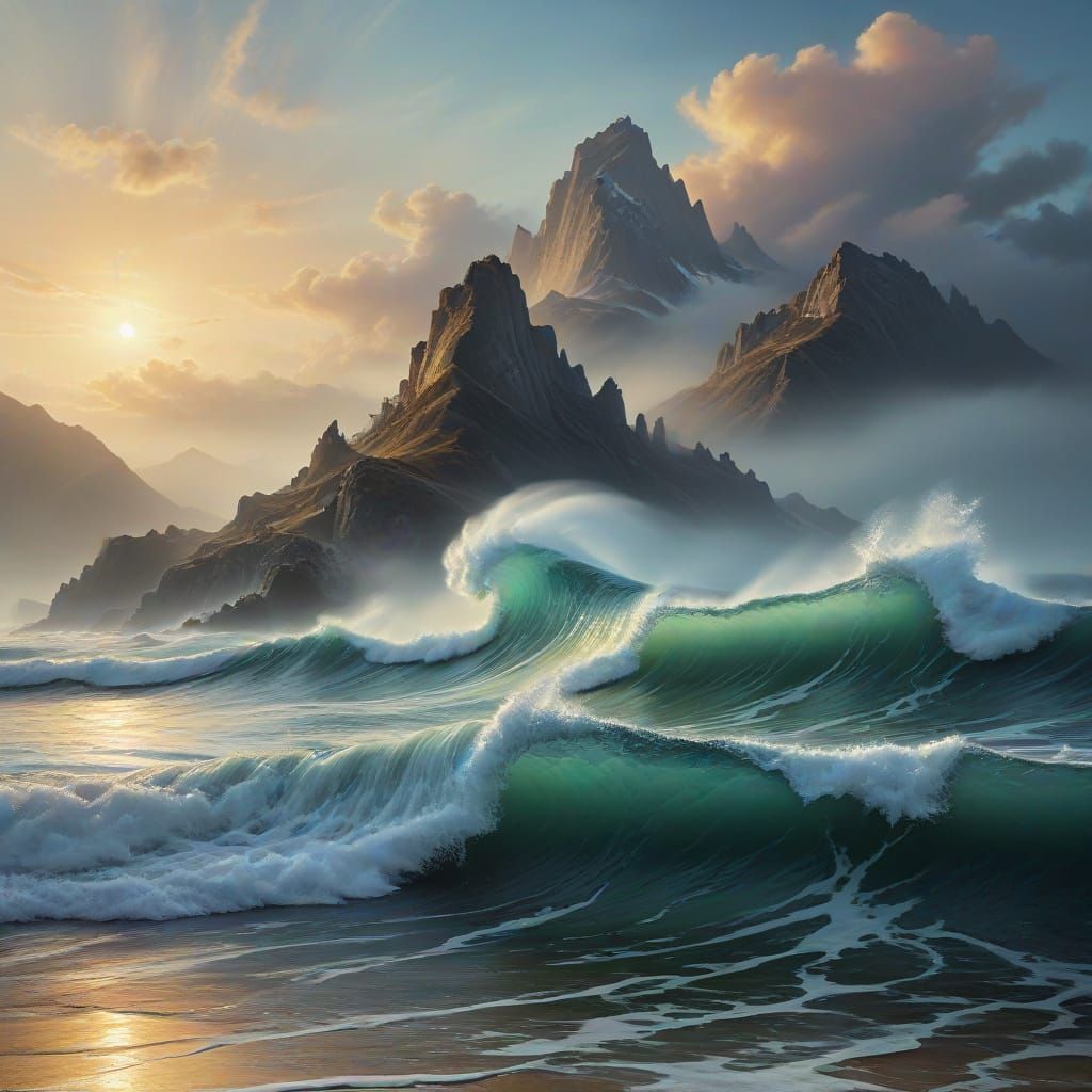 Dreamlike Ocean Landscape in Dali-Inspired Surrealist Style