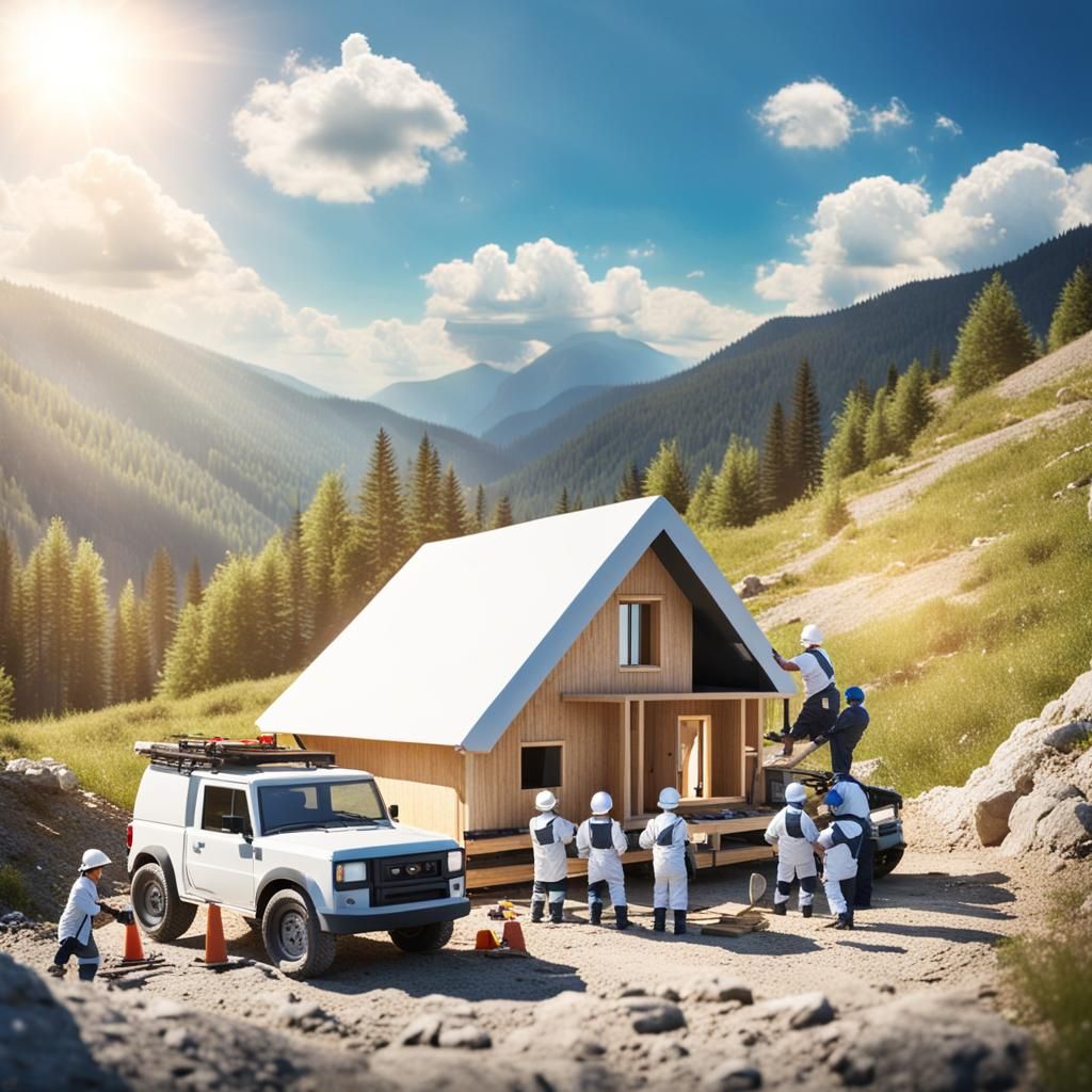 Construction Workers Build Mountain House