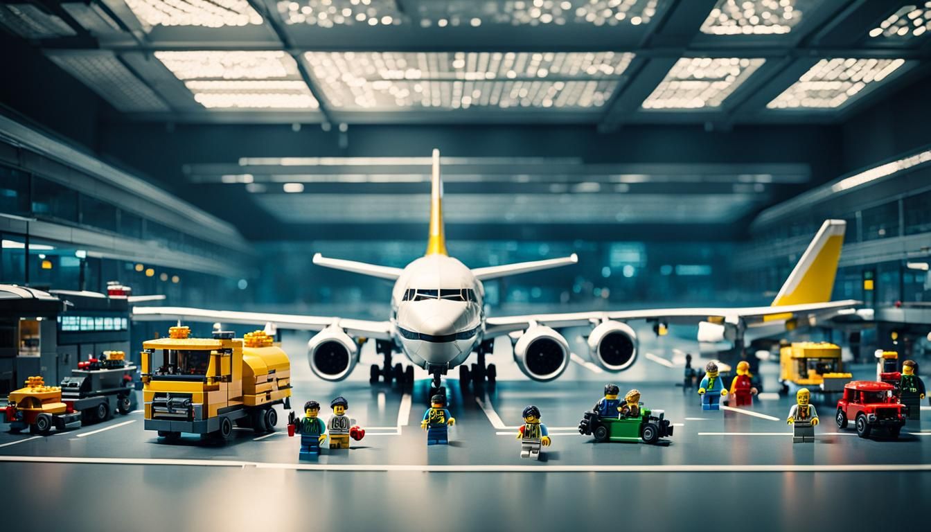 Lego Airport Scene: Cinematic Film Still