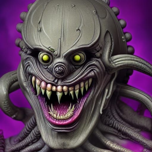Multi-Eyed Grimace Monster in Hyperrealism