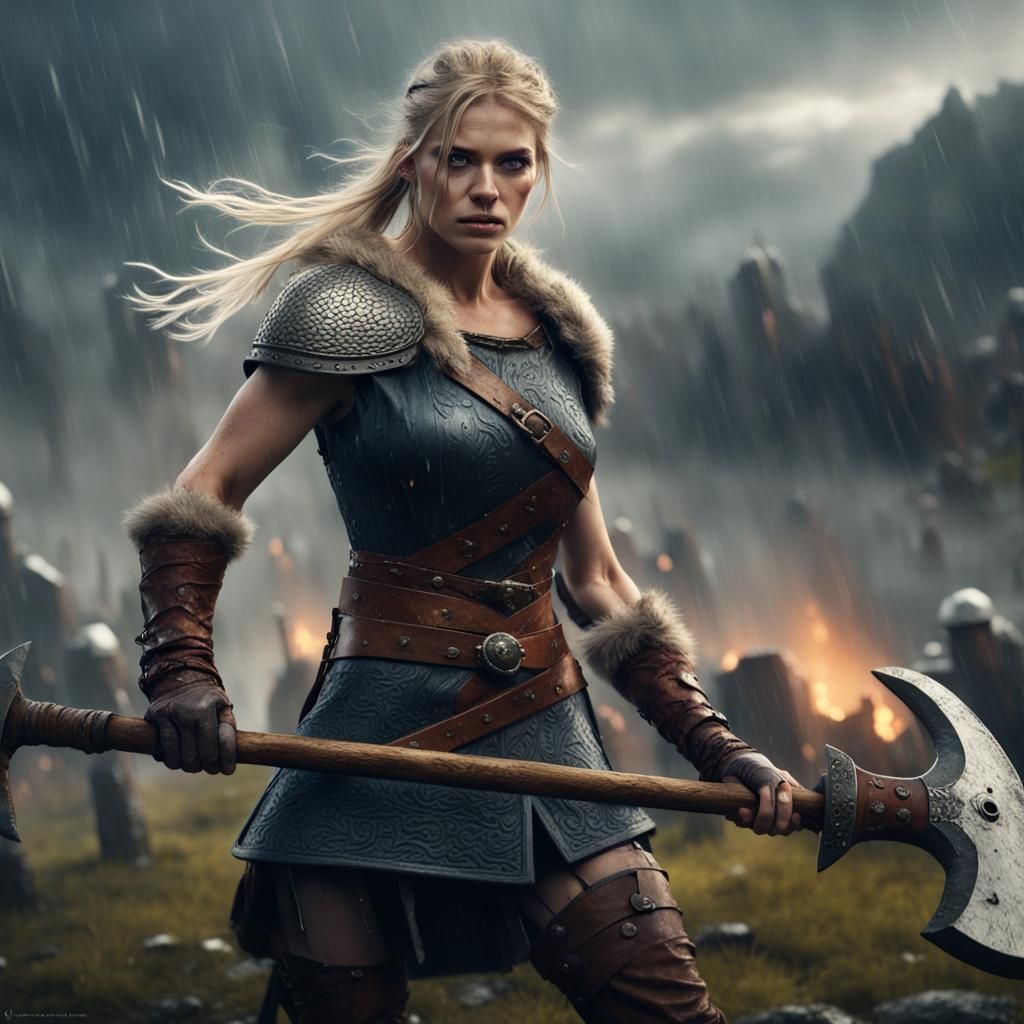 female viking on battlefield