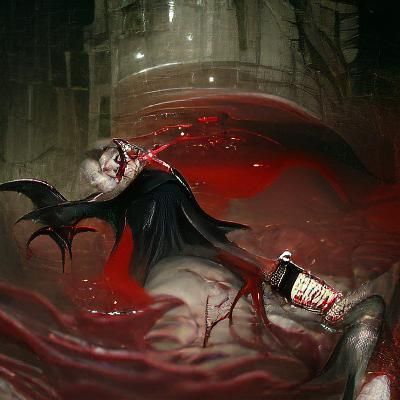 Sinister Vampire Drinking Blood in Dark Fantasy Style