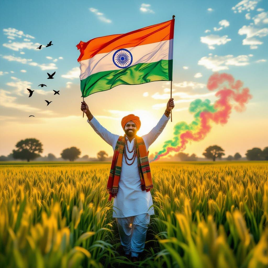 Proud Indian Farmer Celebrates Independence Day