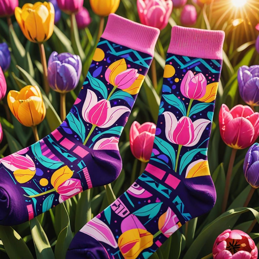 Pop Art Tulip Socks in Golden Hour Lighting