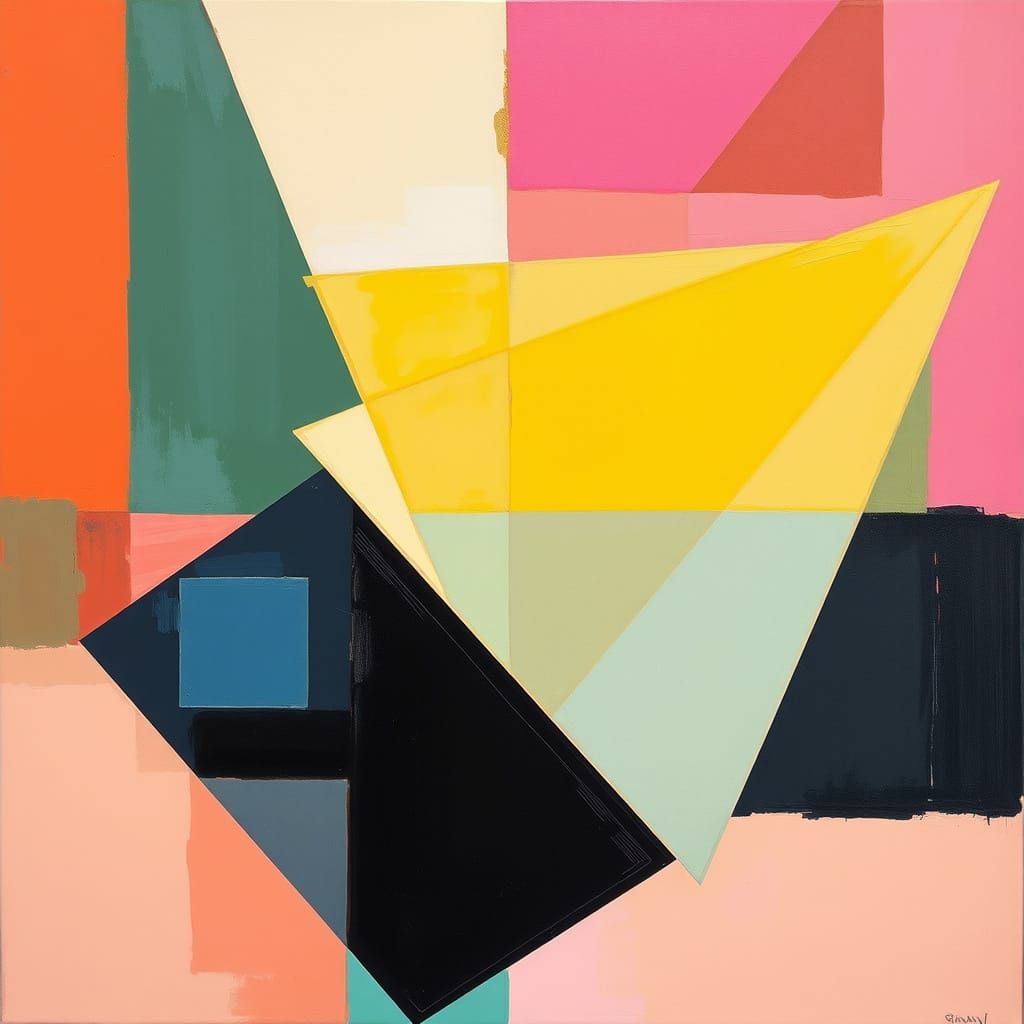 Vibrant Expressionist Geometric Abstraction in Neon and Soft...
