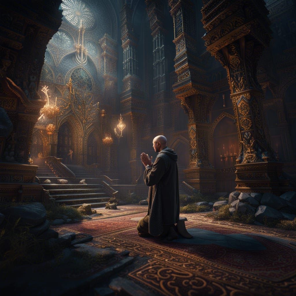 Man Praying: Detailed Fantasy Concept Art