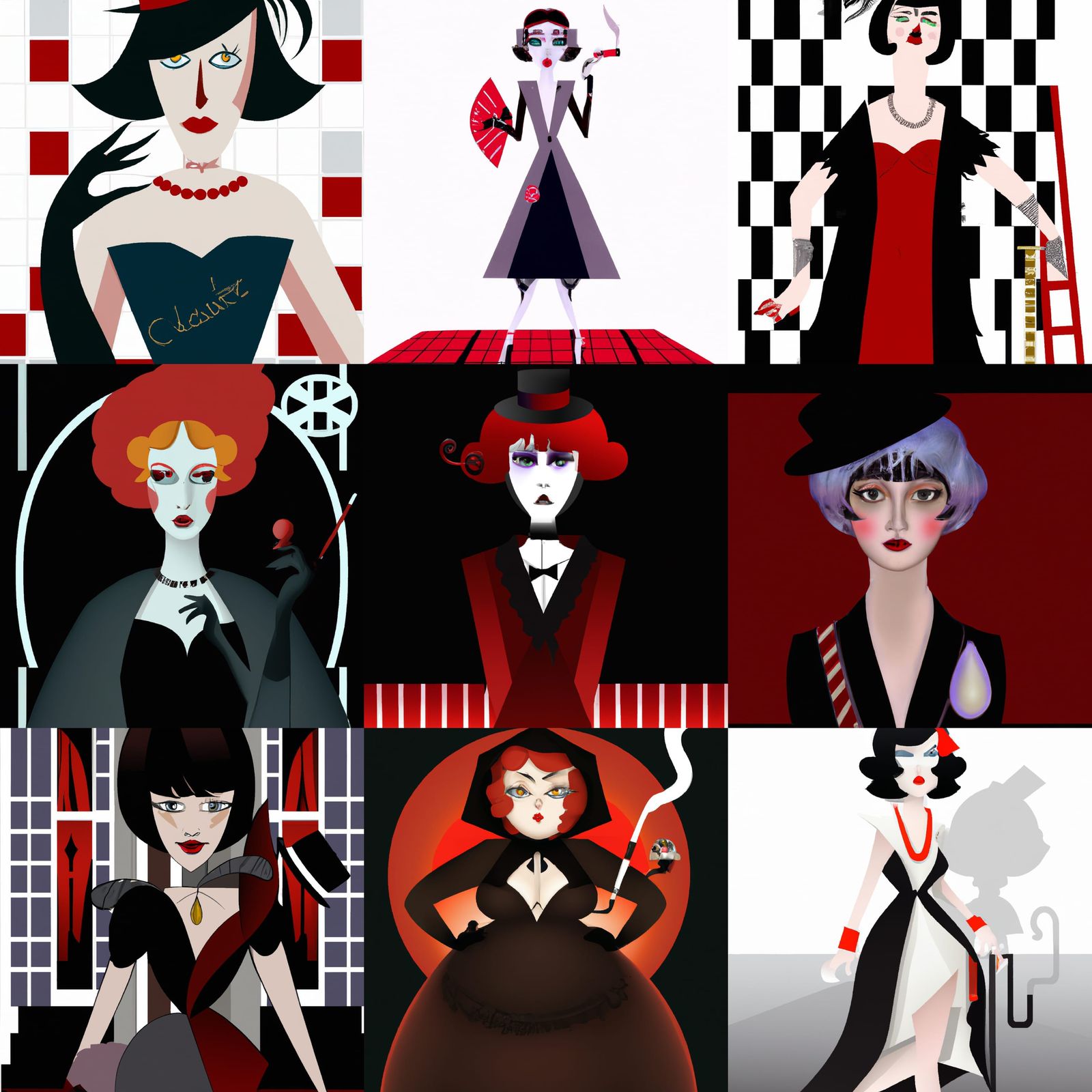 Miss Scarlet in Art Deco Style of Tim Burton