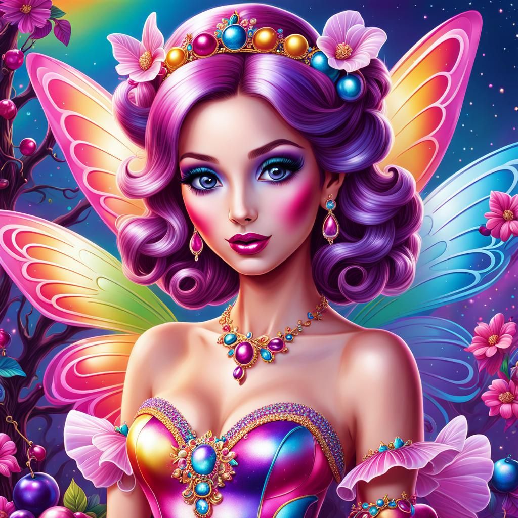 sugar plum fairy in the style of lisa frank, hyperdetailed, colorful, beautiful, retro fantastical polished digital ill...