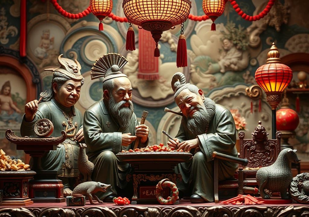 Absurd Feng-Shui Sculpture in Lacquerwork Style