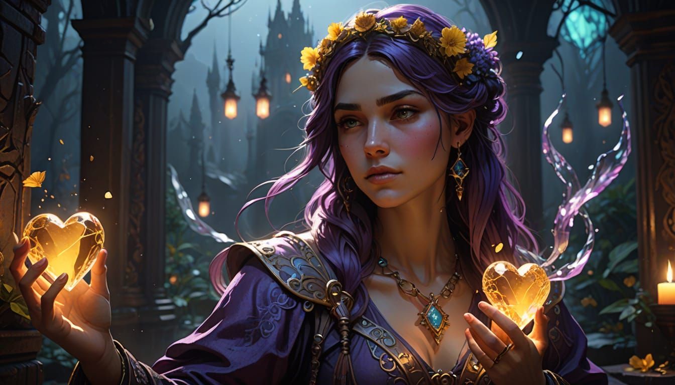 Bohemian Woman Holds Broken Ice Heart: Dark Fantasy Art