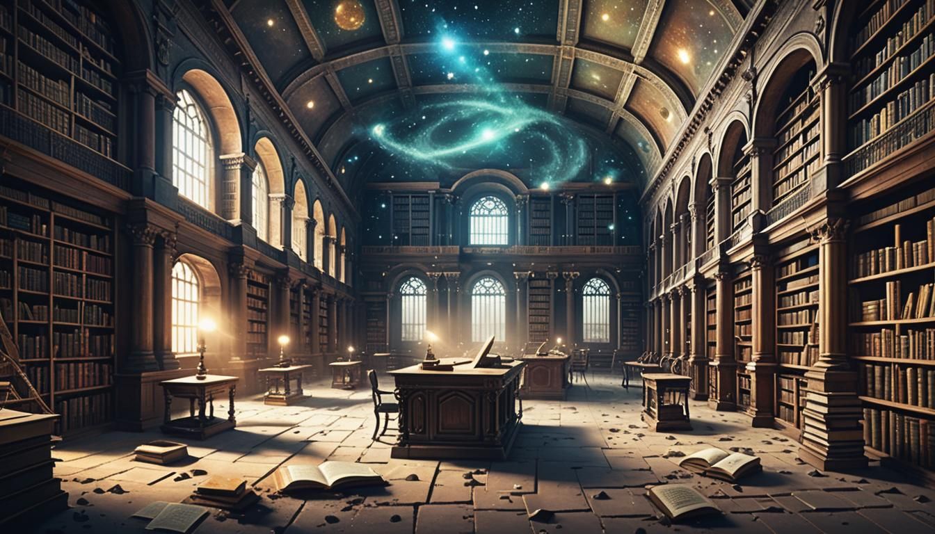 Ancient Library Liminal Space with Dust