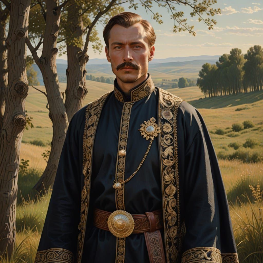 Russian Nobleman Portrait in Traditional Attire