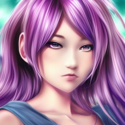 Detailed Purple Hair Anime Girl Concept Art