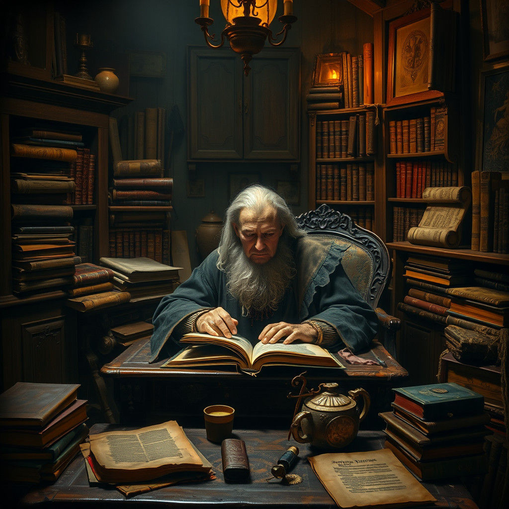 Mystic Scholar in Ornate Study: Old Master Style