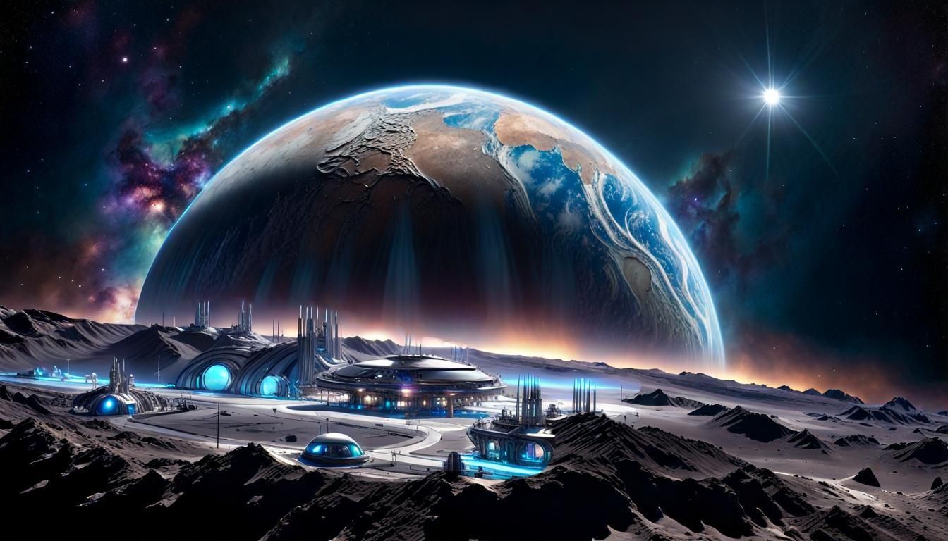 Futuristic Lunar Base with Iridescent Reflections