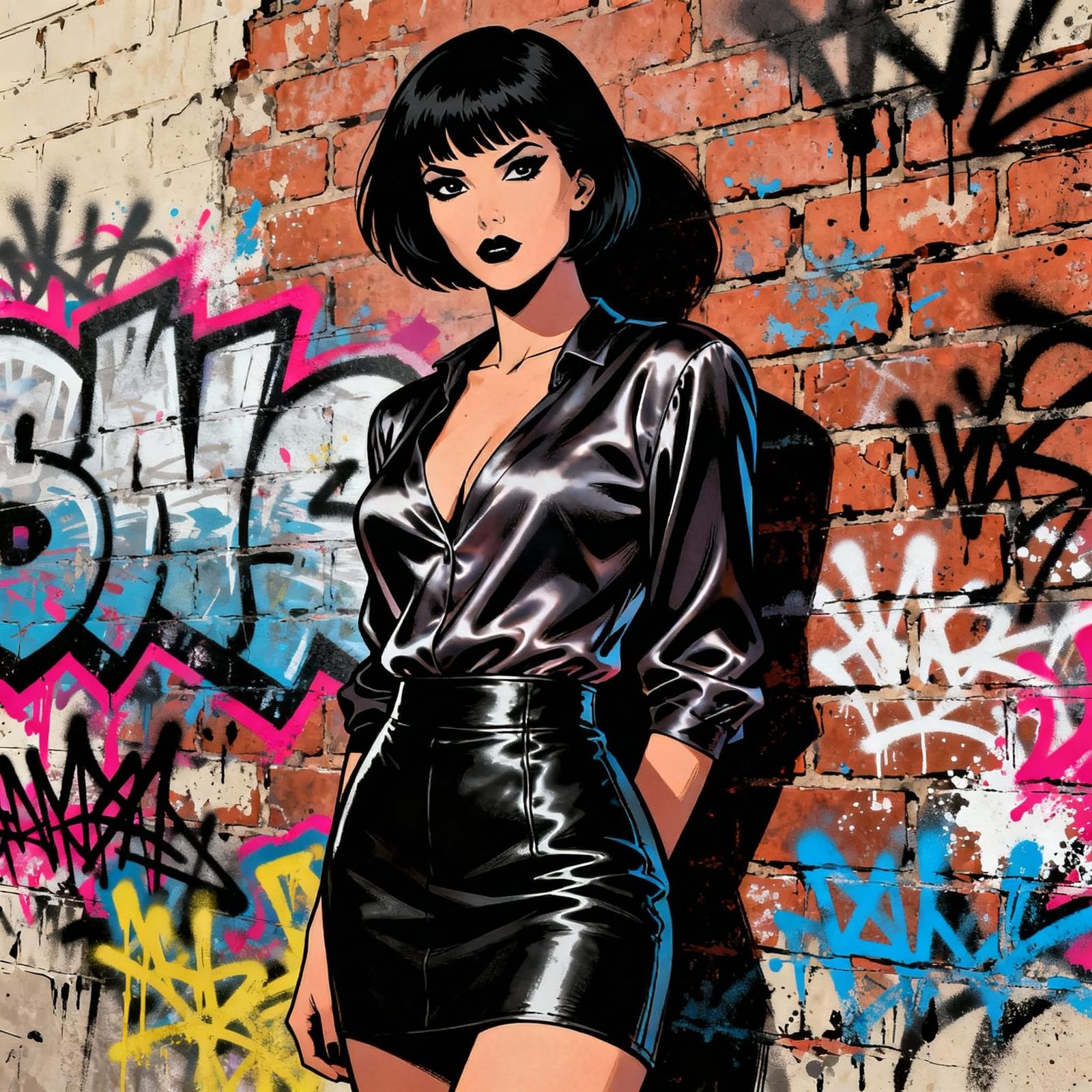 Urban Art Portrait of Woman on Graffiti Wall