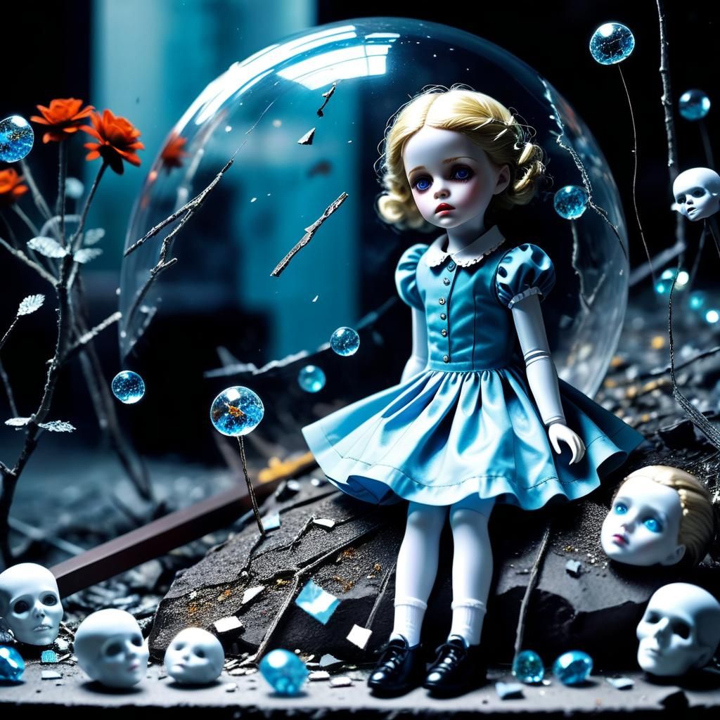 Shattered Porcelain Doll in Dreamcore Style