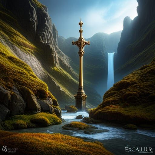 Fantastical Excalibur Sword of Truth in Matte Painting Style