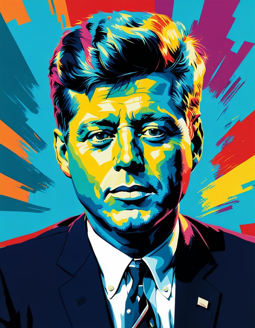 John F Kennedy in Vibrant Pop Art Style