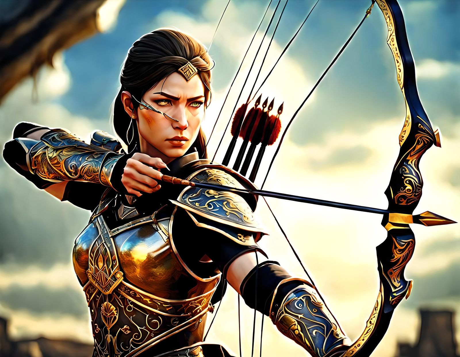 Anime Archer Portrait with Liquid Metal Armor