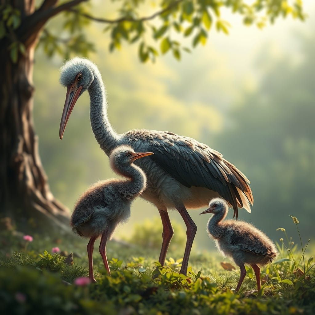 The Dodo Bird Feeds Its Chicks in a Tropical Paradise