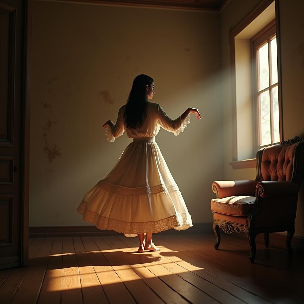 Woman Dancing in Shadowy Room: Fantasy Concept Art