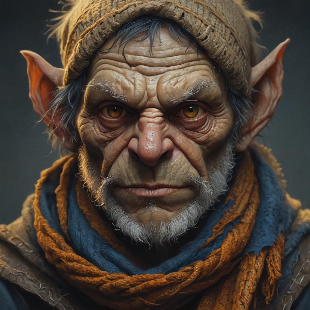 Grizzled Goblin Thief Portrait in Oil Paint Style