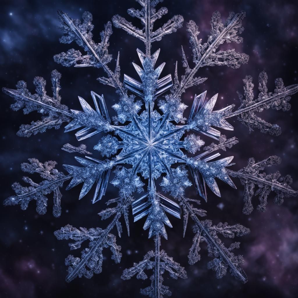 Delicate Snowflake with Diamond Sparkle Against Dark Sky