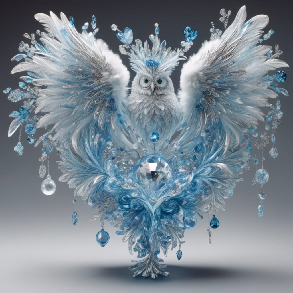 Crystal Heart with Owl and Botanical Lily Accents