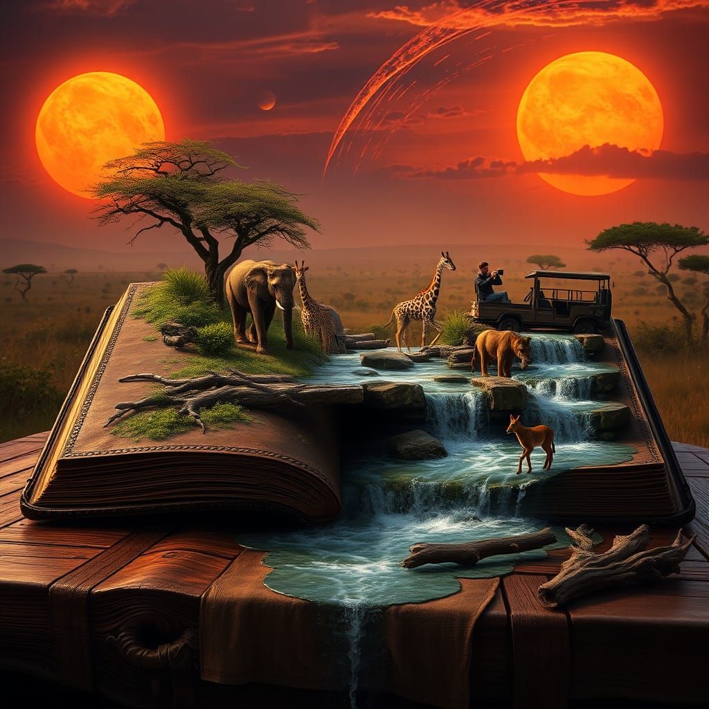 Serengeti National Park Bursts From Book in Surreal Scene