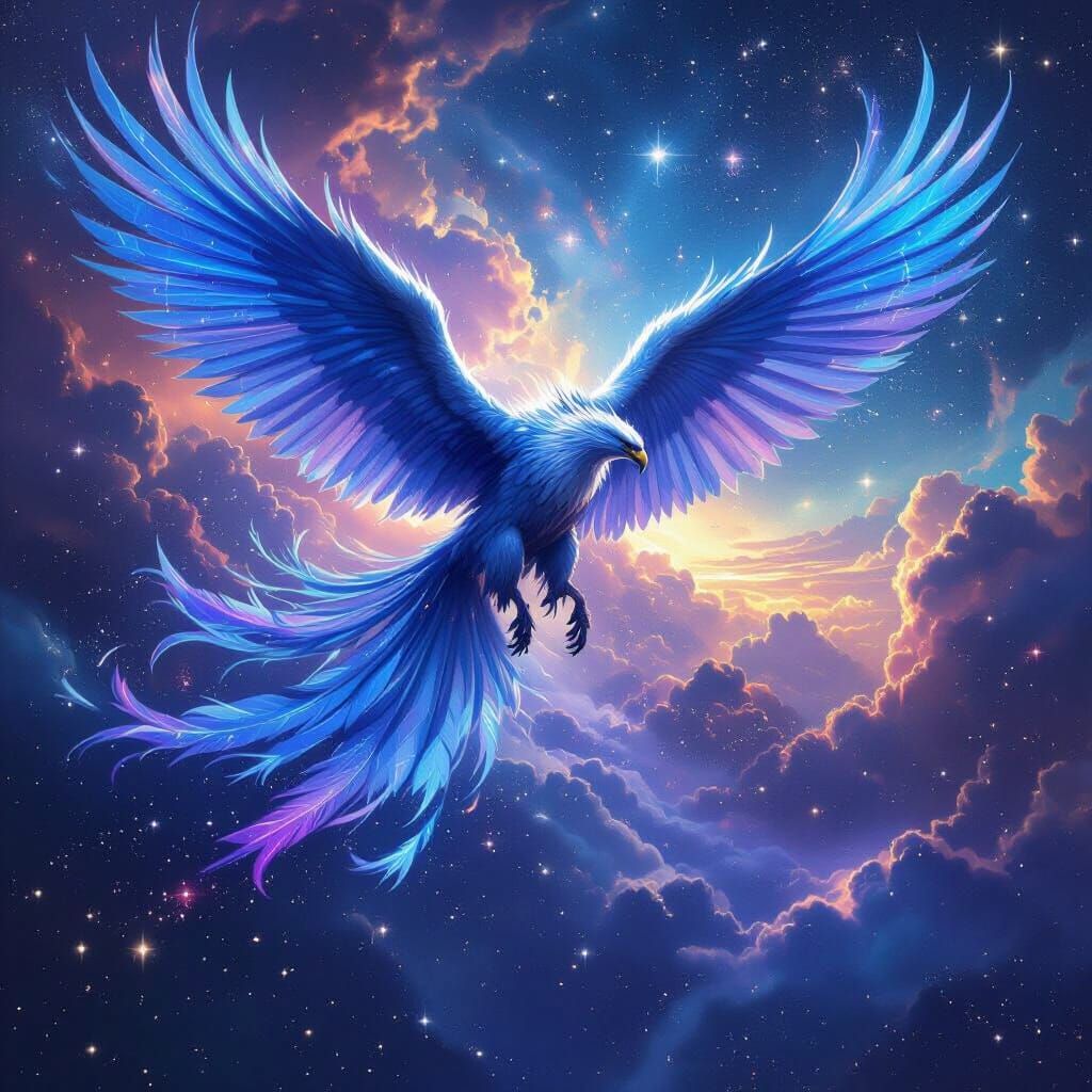 Griffin Soaring Through Nebula in Fantasy Art Style