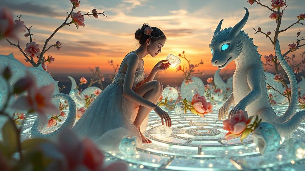 Mystical Creatures Collage in a Dreamlike, Surrealist Realm